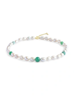 By F&R Esmeralda Freshwater Pearl & Matte Green Agate Necklace
