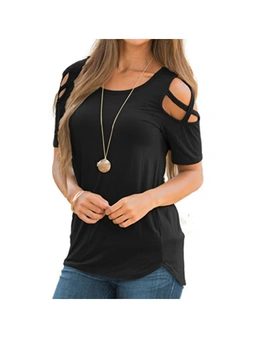 Women's Blouse Loose Strappy Short Sleeve Cold Shoulder Tops