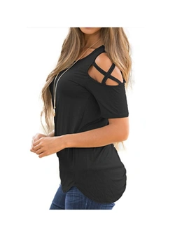 Women's Blouse Loose Strappy Short Sleeve Cold Shoulder Tops