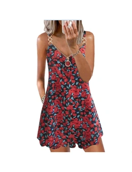 Women's Floral Printed Swing Dress Sundress with Pockets