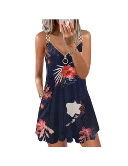 Women's Floral Printed Swing Dress Sundress with Pockets