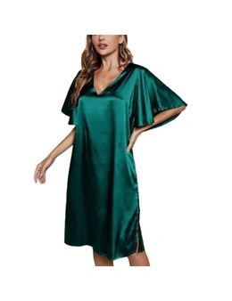 Women Ruffled Sleeves Satin Night Dress