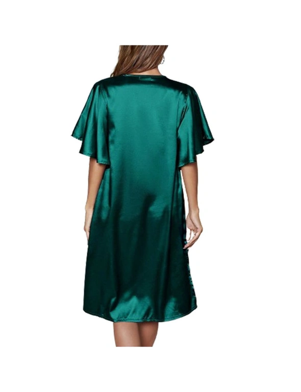 Women Ruffled Sleeves Satin Night Dress, hi-res image number null