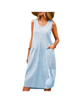 Cotton and Linen Sleeveless Pocket Dress