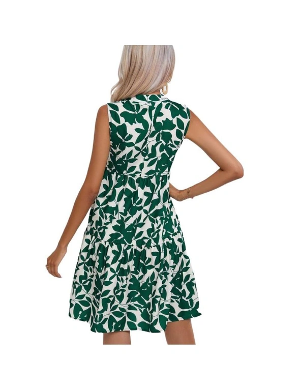 Leaf Printed V-Neck Sleeveless Skirt, hi-res image number null