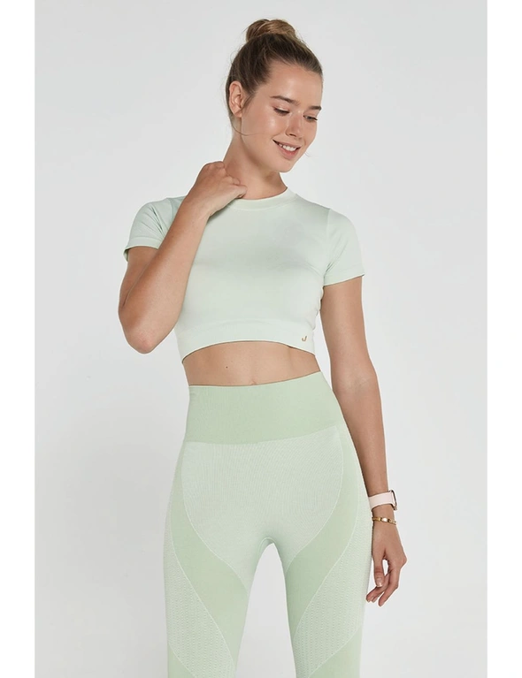Jerf Womens Captiva Green Seamless Crop Top with Short Sleeves - L, hi-res image number null