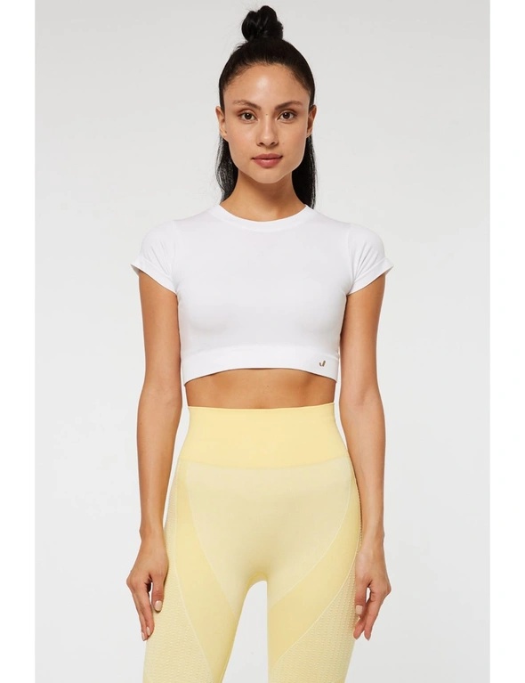Jerf Womens Captiva White Seamless Crop Top with Short Sleeves - L, hi-res image number null