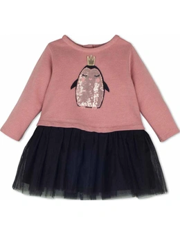Mamino Baby Girl Pinguin Pink and Black Dress - 18-24 months