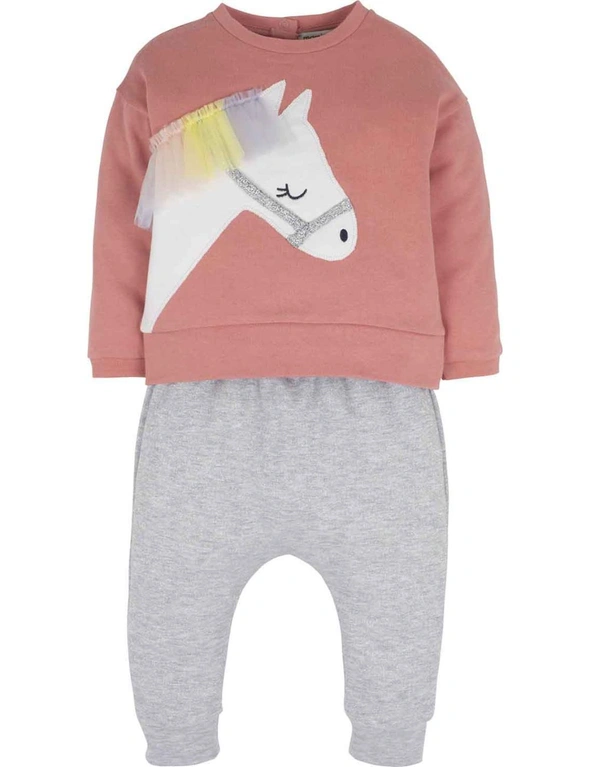 Mamino Baby Girl Sweetie Grey Silver Pant and Pink Sweatshirt Set of 2 - 18-24 months, hi-res image number null