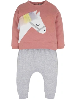 Mamino Baby Girl Sweetie Grey Silver Pant and Pink Sweatshirt Set of 2 - 18-24 months