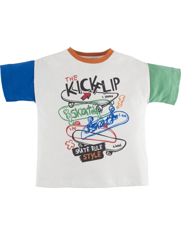 Mamino Boy Kickflip White Short Sleeves Printed Tee Shirt - 8 years, hi-res image number null