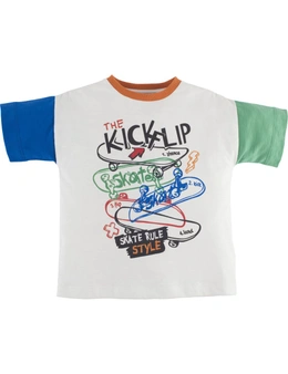 Mamino Boy Kickflip White Short Sleeves Printed Tee Shirt - 8 years