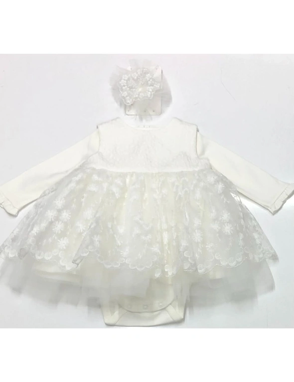 Idilbaby Girl Jessica White Ceremony Dress Long Sleeves Body and Headband Set of 3 - 9-12 months, hi-res image number null