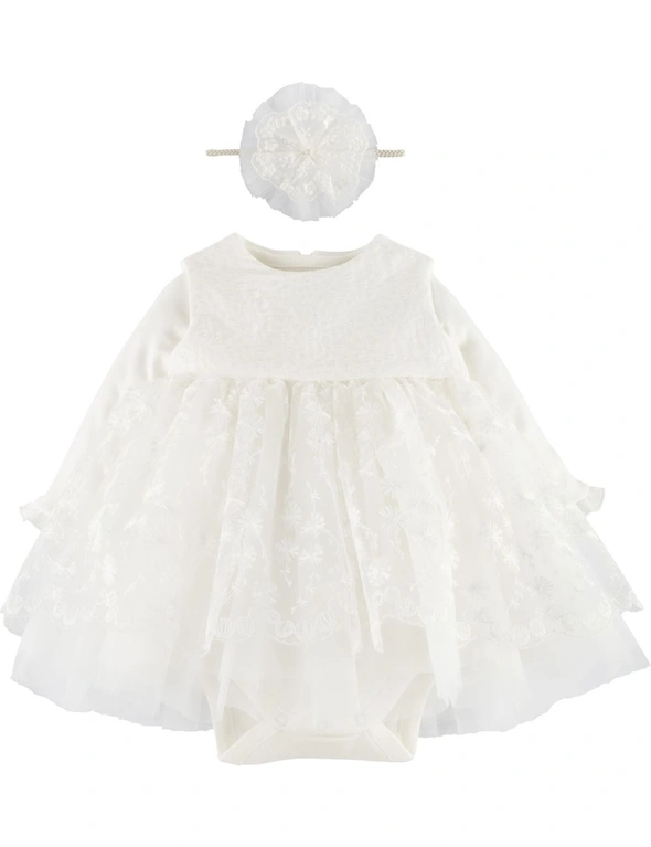 Idilbaby Girl Jessica White Ceremony Dress Long Sleeves Body and Headband Set of 3 - 9-12 months, hi-res image number null