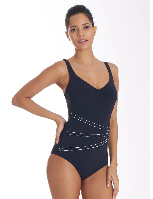 Aqua Perla Womens Shape Navy One Piece Swimwear SPF50+, hi-res image number null