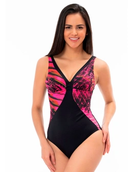 Aqua Perla Womens Radiant Black and Red Fushia One Piece Swimwear Spf50+ - 44 (16 or XXL)