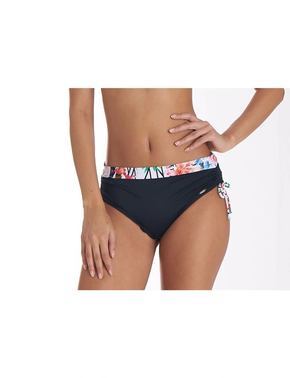 Aqua Perla Womens Raymonda Black and Print Tie Side Ruched Bikini Bottom SPF 50+ - 44 (16 or XXL), hi-res image number null