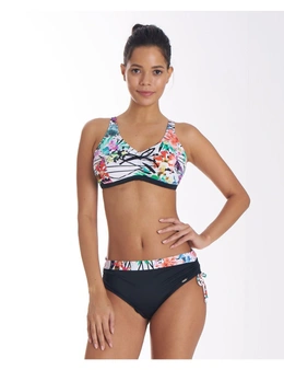 Aqua Perla Womens Raymonda Black and Print Tie Side Ruched Bikini Bottom SPF 50+ - 44 (16 or XXL)