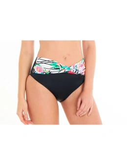 Aqua Perla Womens Rayuela Black and Print Bikini Bottom SPF 50+ - 44 (16 or XXL)