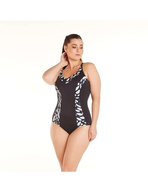 Aqua Perla Womens Patricia Black One Piece Swimwear Plus Size SPF50+, hi-res image number null