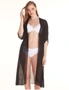 Aqua Perla Womens Emmanuelle Black Plunging Neck Drawstring Bikini Cover up Beach Dress, hi-res