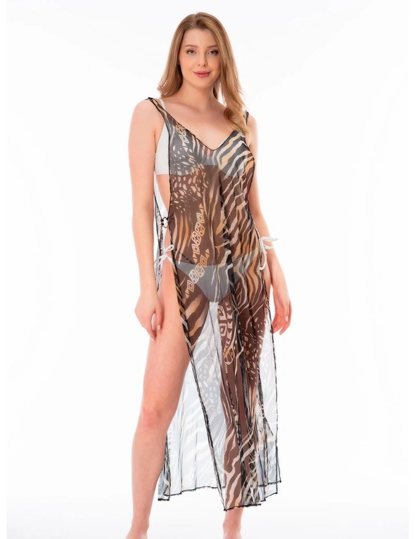 Aqua Perla Womens Eliane Printed Bikini Cover up Long Beach Dress, hi-res image number null