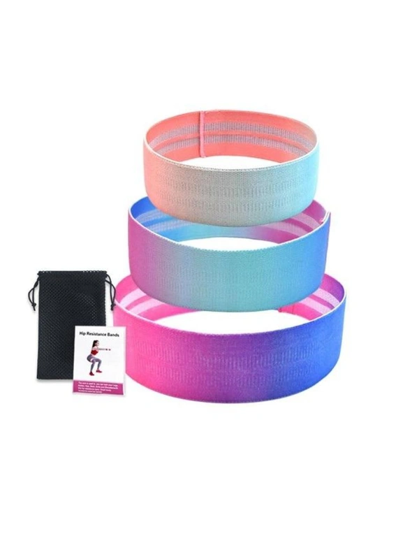 Fabric Resistance Booty Bands 3 Set Hip Workout Bands Squats Exercise Guide Bag Fitness - 3-Piece With Pack, hi-res image number null