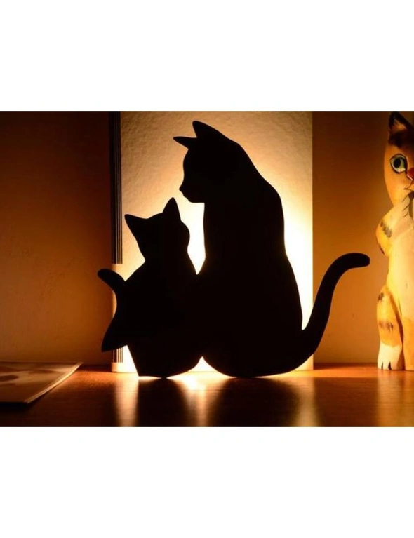 Cute Cat Wall Led Motion Sensor Lamp Smart Night Light - Mother And Child Cat, hi-res image number null