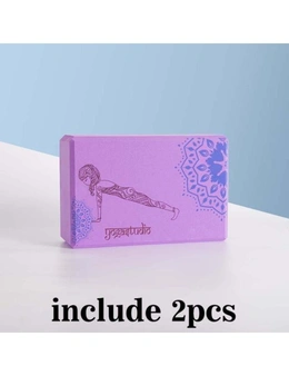 2Pcs Eva Yoga Block With Flexibility Stretching Strap- Purple-Feather- Yoga Studio