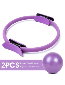 Yoga Kit- Pilates Ring 25cm Gym Ball Resistance Band Stretching Belt- Purple- 2Pcs