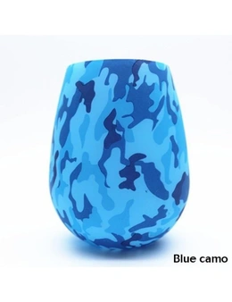 Unbreakable Silicone Wine Glasses Bpa-Free Portable Printed Outdoor Wine Cups For Travel Picnic Pool Boat Camping - Blue Camouflage