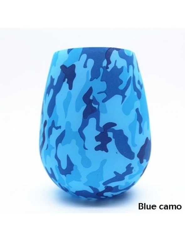 Unbreakable Silicone Wine Glasses Bpa-Free Portable Printed Outdoor Wine Cups For Travel Picnic Pool Boat Camping - Blue Camouflage, hi-res image number null