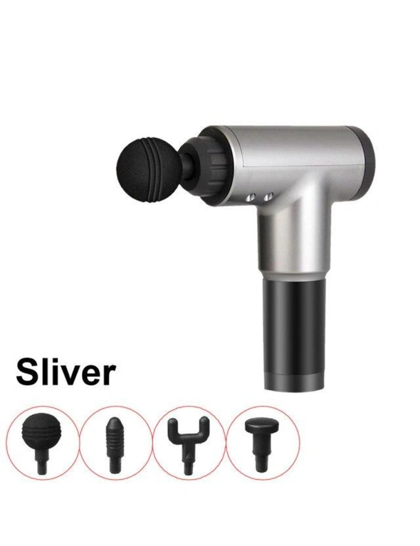 Electric Massage Gun 4 Heads 2500Mah Vibration Muscle Therapy 3600RMin Silver- Silver, hi-res image number null