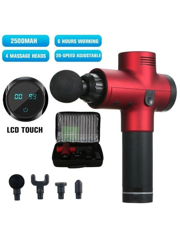 Lcd Electric Massage Gun 6 Heads 2600Mah Vibration Muscle Therapy 4000RMin- Red, hi-res image number null