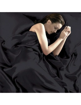Red Or Black 95Gsm 4 Piece Satin Sheet Set For Queen Or King Beds - Black - King