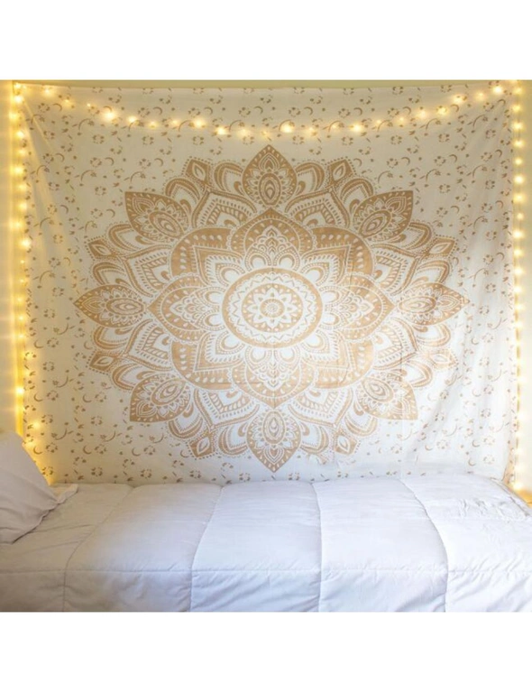 Gold White Mandala Tapestry Wall Hanging Boho Home Decor- 200x150cm, hi-res image number null