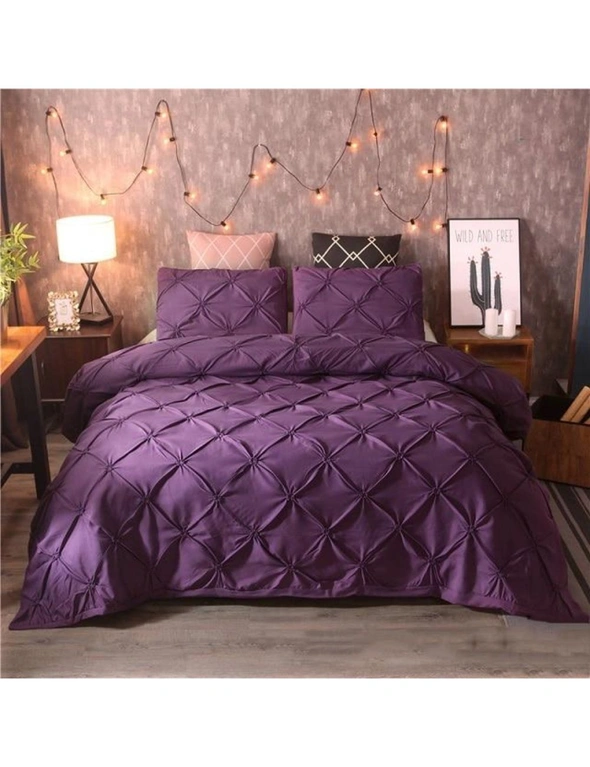 Luxury Duvet Cover Set Pinch Pleat 2/3Pcs Quilt Cover Bedding Set - Purple - 200X200cm 3Pcs, hi-res image number null