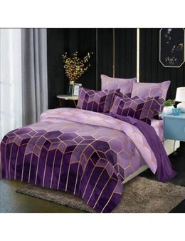 Hexagon Pattern Bedding Set With Quilt Cover And Pillowcases - Purple - Single 140X210