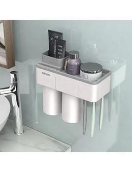 Magnetic Toothbrush Holder Wall Mount Bathroom Storage Shelf - Gray 2 Cups
