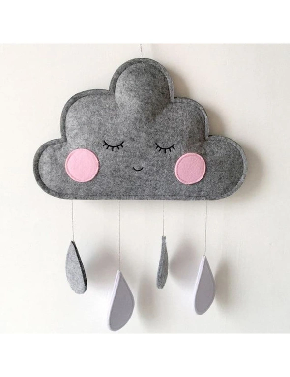 Nordic Kawaii Felt Cloud Raindrop Pendant Wall Hanging Decoration - Gray Cloud, hi-res image number null