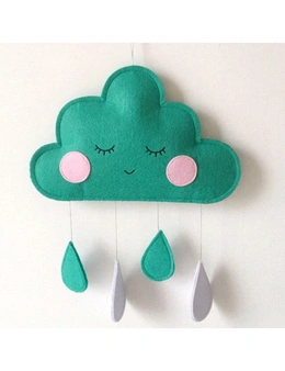 Nordic Kawaii Felt Cloud Raindrop Pendant Wall Hanging Decoration - Green Cloud