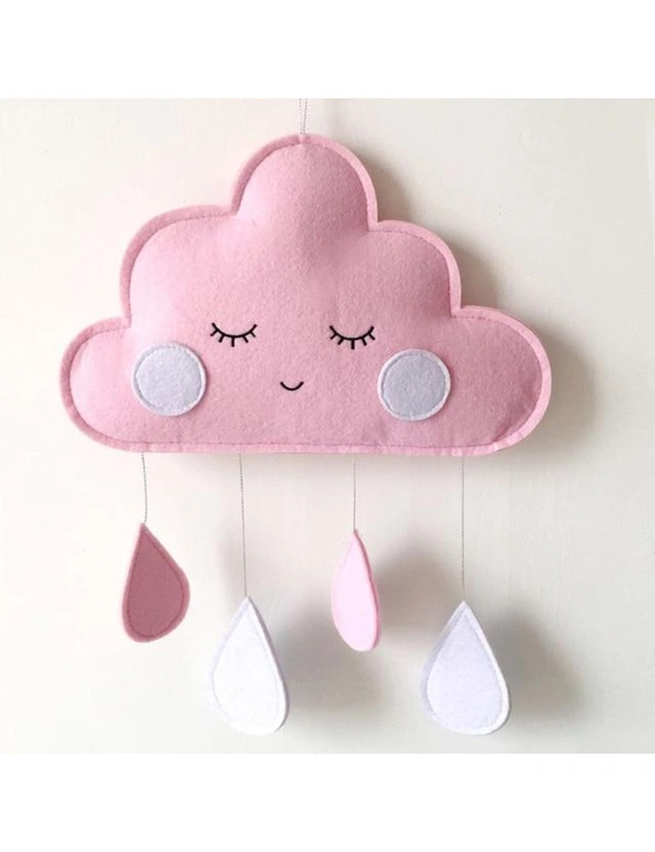 Nordic Kawaii Felt Cloud Raindrop Pendant Wall Hanging Decoration - Pink Cloud, hi-res image number null