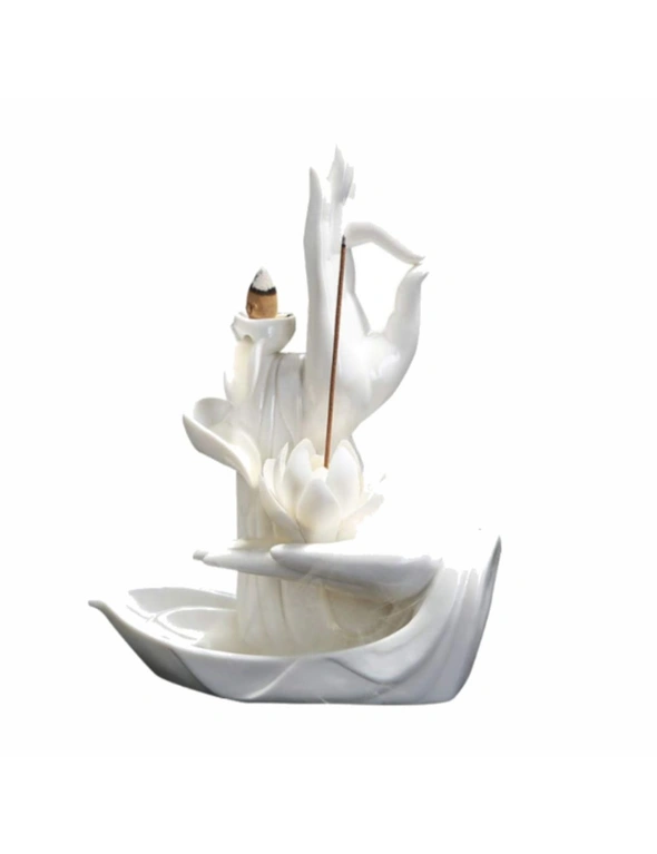 Zen Incense Burner Relaxation Meditation Tool- White- Flower, hi-res image number null