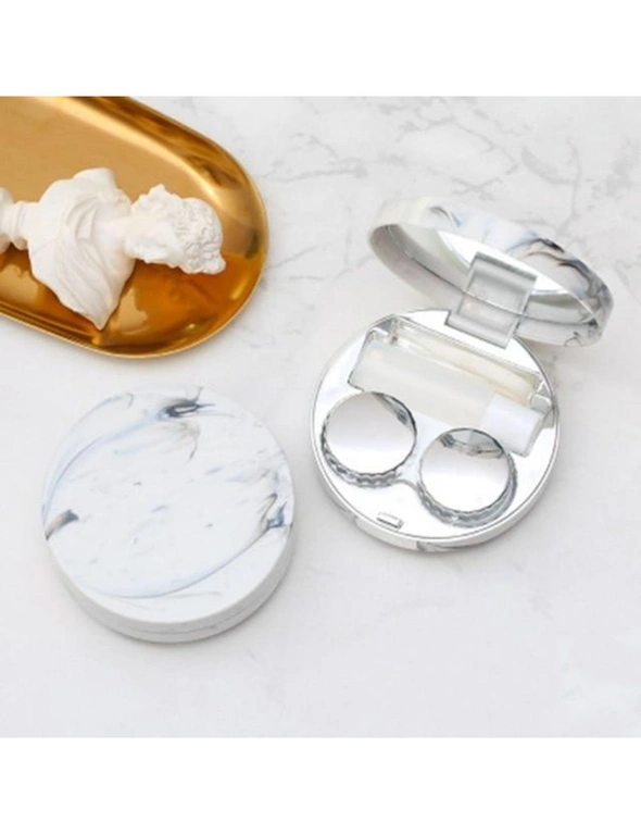 Marble Design Contact Lens Storage Case With Mirror - Silver, hi-res image number null