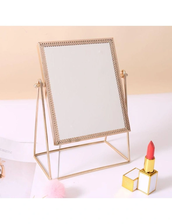 Golden Makeup Mirror Home Decor Desktop Table Mirror- Rose Gold- Rectangle, hi-res image number null