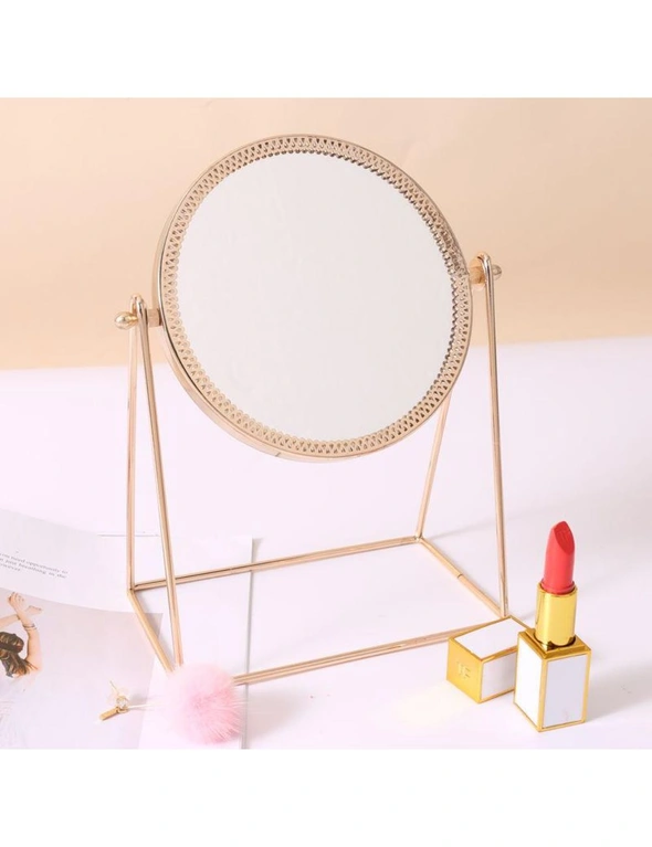Golden Makeup Mirror Home Decor Desktop Table Mirror- Rose Gold- Round, hi-res image number null
