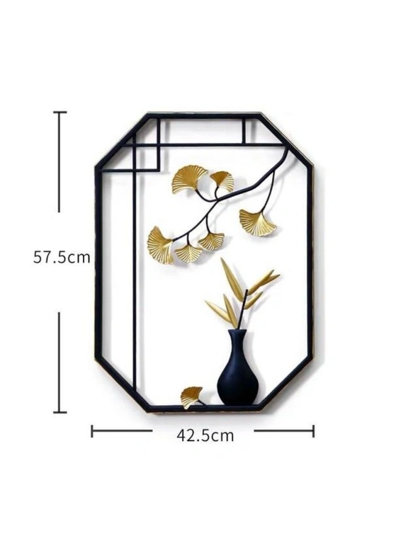Chinese Ginkgo Biloba Teapot Or Vase Iron Hanging Wall Art Home Decor- H57.5cmxW42.5cm, hi-res image number null
