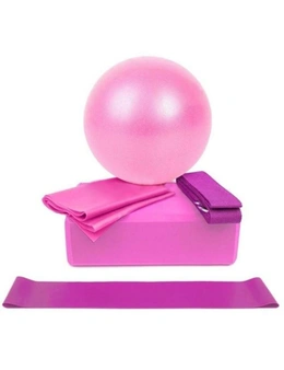 5Pc Yoga Pilates Set Home Fitness Workout Gym Ball Yoga Block Strap Resistance Band - Pink