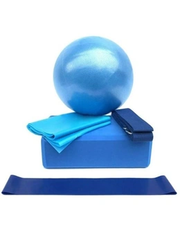 5Pc Yoga Pilates Set Home Fitness Workout Gym Ball Yoga Block Strap Resistance Band - Blue
