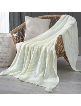 Tasseled Knit Throw Blanket Home Decor - Ivory - 130X170cm